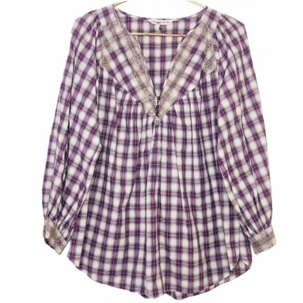 Rebecca Taylor Purple Plaid & Lace Tunic Top​​